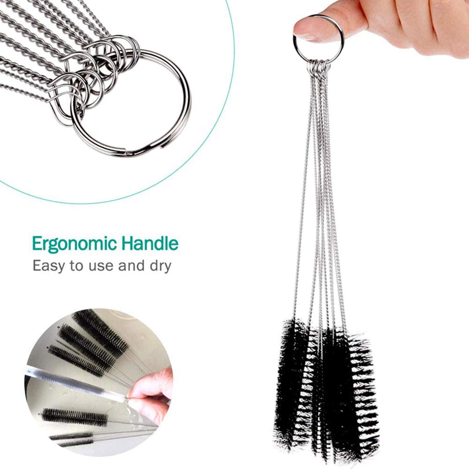 Kit Spazzole Per Pulizia - Set Di 10 Spazzole In Nylon Per Tubi, Tastiere, Cannucce E Accessori - Nero