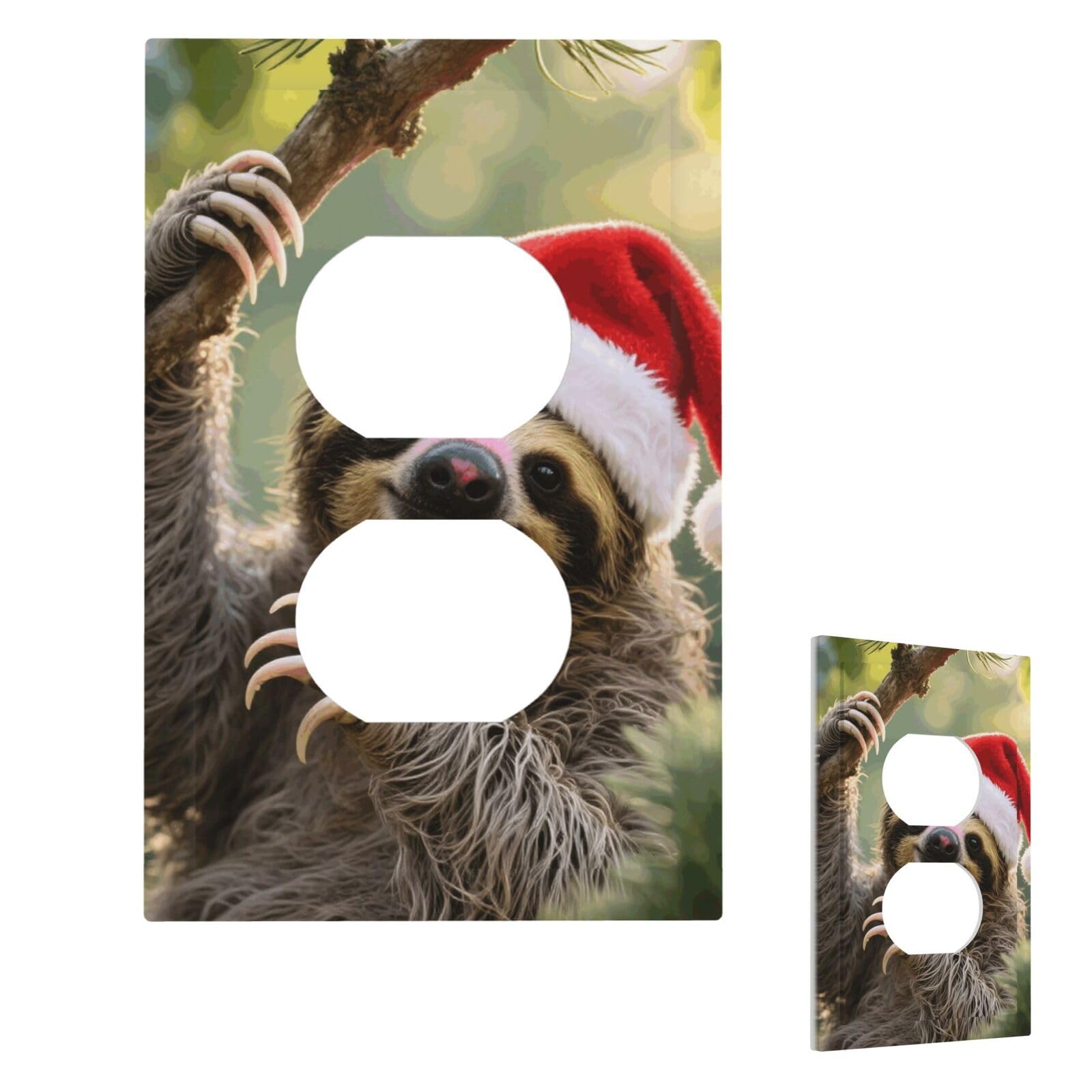 Cute Christmas Sloth Wall Plate Cover Modern Decorative 1 Gang Light Switch Cover Unbreakable Receptacle Outlet Covers For Living Room Bedroom Home Decor Duplex
