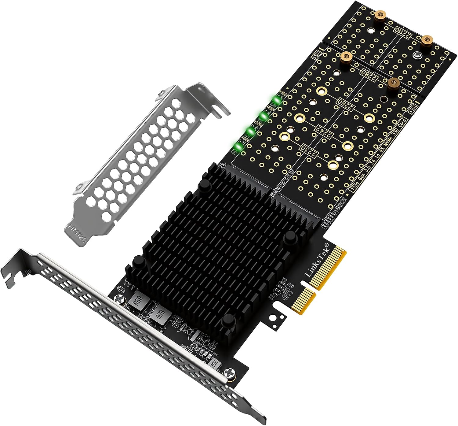 PCIE-PEX8747M4 PCIE 3.0 x4 Interface to 4-Port NVME M.2 SSD Expansion Card for Desktop PCs, Broadcom PLX PEX8747 PCIE Gen 3.0 Switch, 32Gb/s Bandwidth, On-Card PCIE Bifurcation, for Storage & Boot
