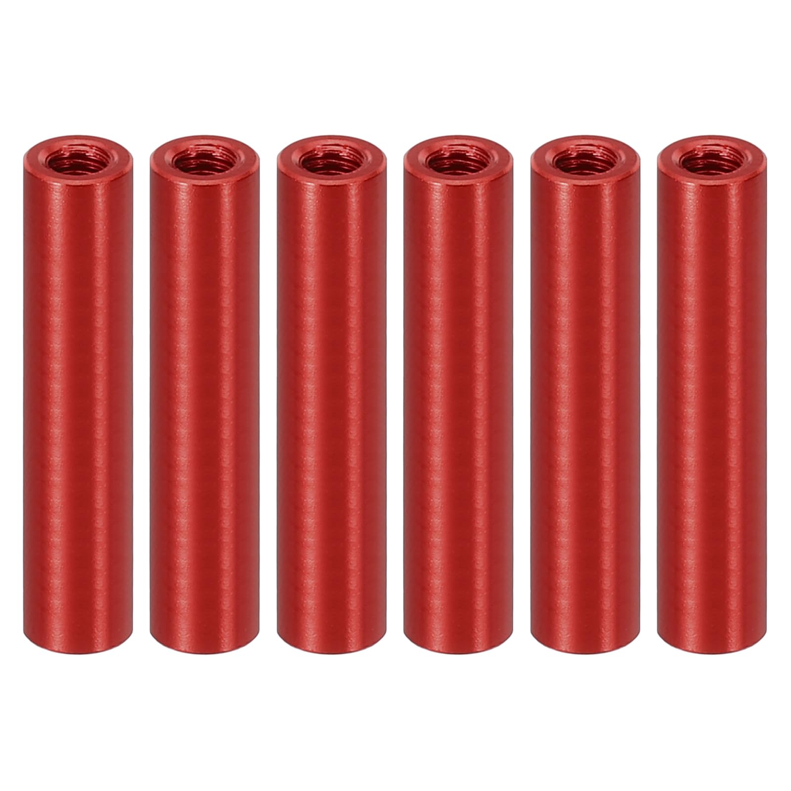 PATIKIL 6pcs M3 Metal Threaded Standoff Spacer Nuts, Round Aluminum Spacers Female Coupling Screws, 1/8" ID x 3/16" OD, Red, (26mm L)