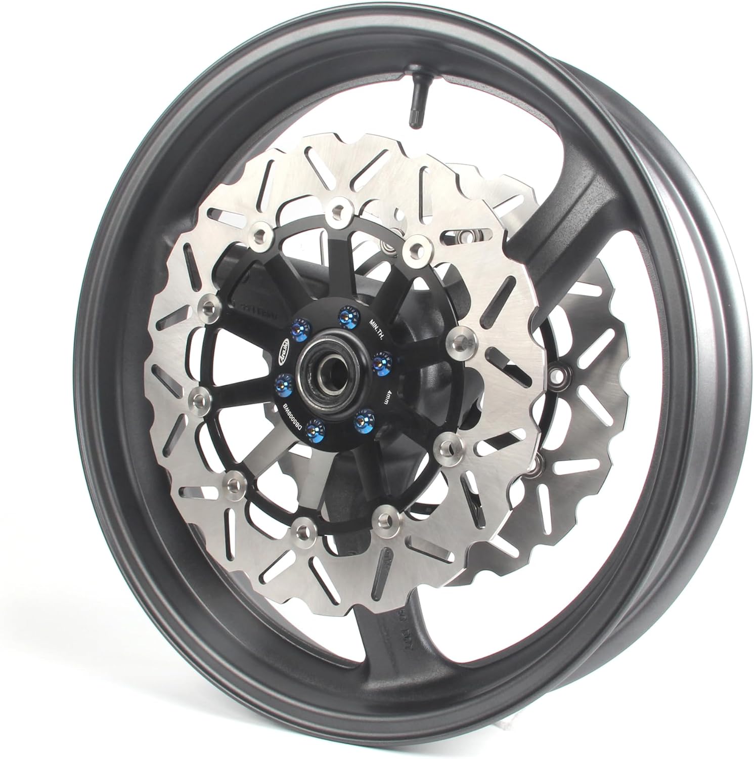 Matte Black Front Wheel Rim and Brake Discs Rotors Compatible with Honda CB400 VTEC 1999-2015 Generation1 / 2/3 / 4, Motorcycle Replacement Accessories Parts