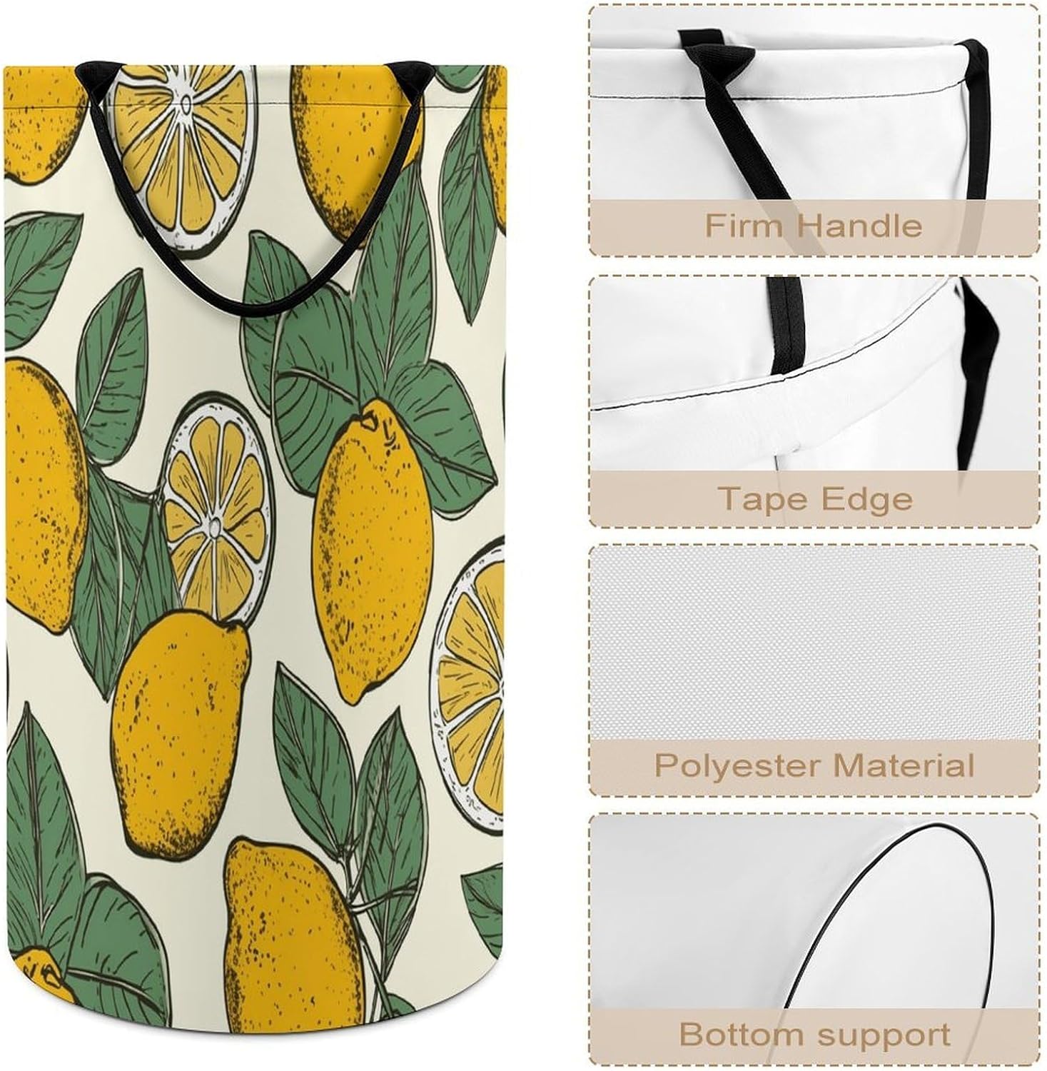 Lemon Fruit Pattern Laundry Hamper Large Collapsible Laundry Basket with Handles Waterproof Clothes Hamper Portable Dirty Clothes Basket for Bedroom Laundry Room Closet Bathroom