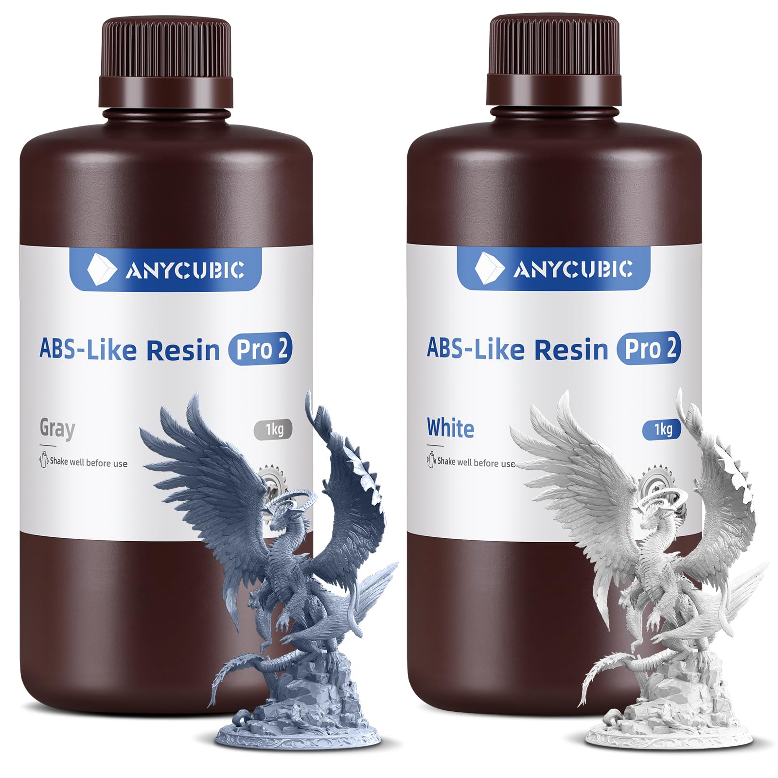 Anycubic ABS-Like Resin Pro 2, Resina para Impresora 3D con lmproved Tenacidad, Más Resistente a la Flexión,Alta Fluidez y Alta Tasa de Éxito,Compatibilidad con LCD y DLP Impresoras 3D,2kg Gris&Blanco