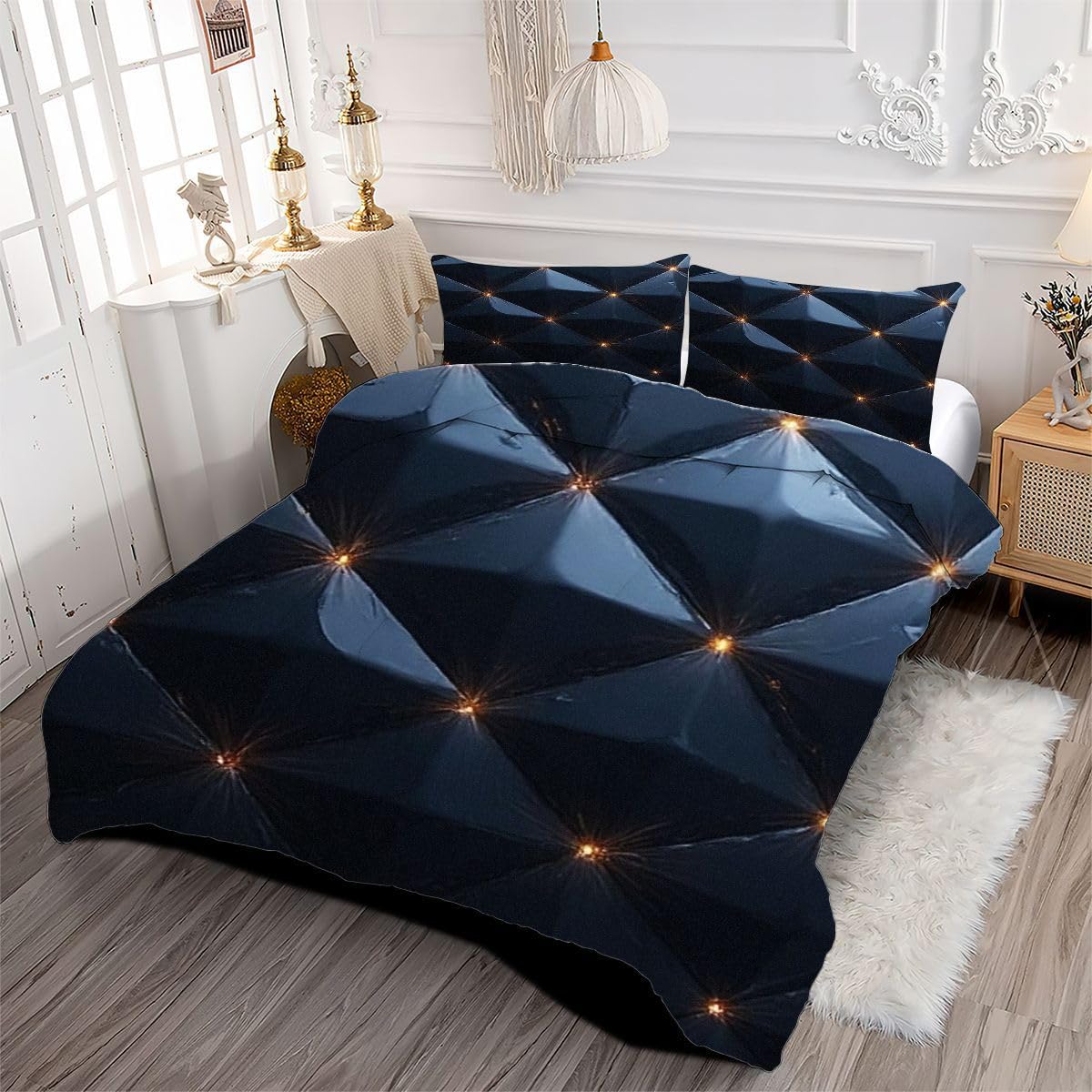 Edredón Nordica Cama 150-220x240 cm Dibujos Negros, 3 Piezas Juego de Ropa para Adultos, 3D Edredón de Microfibra y 2 Funda de Almohada (220 x 240-50 x 75)