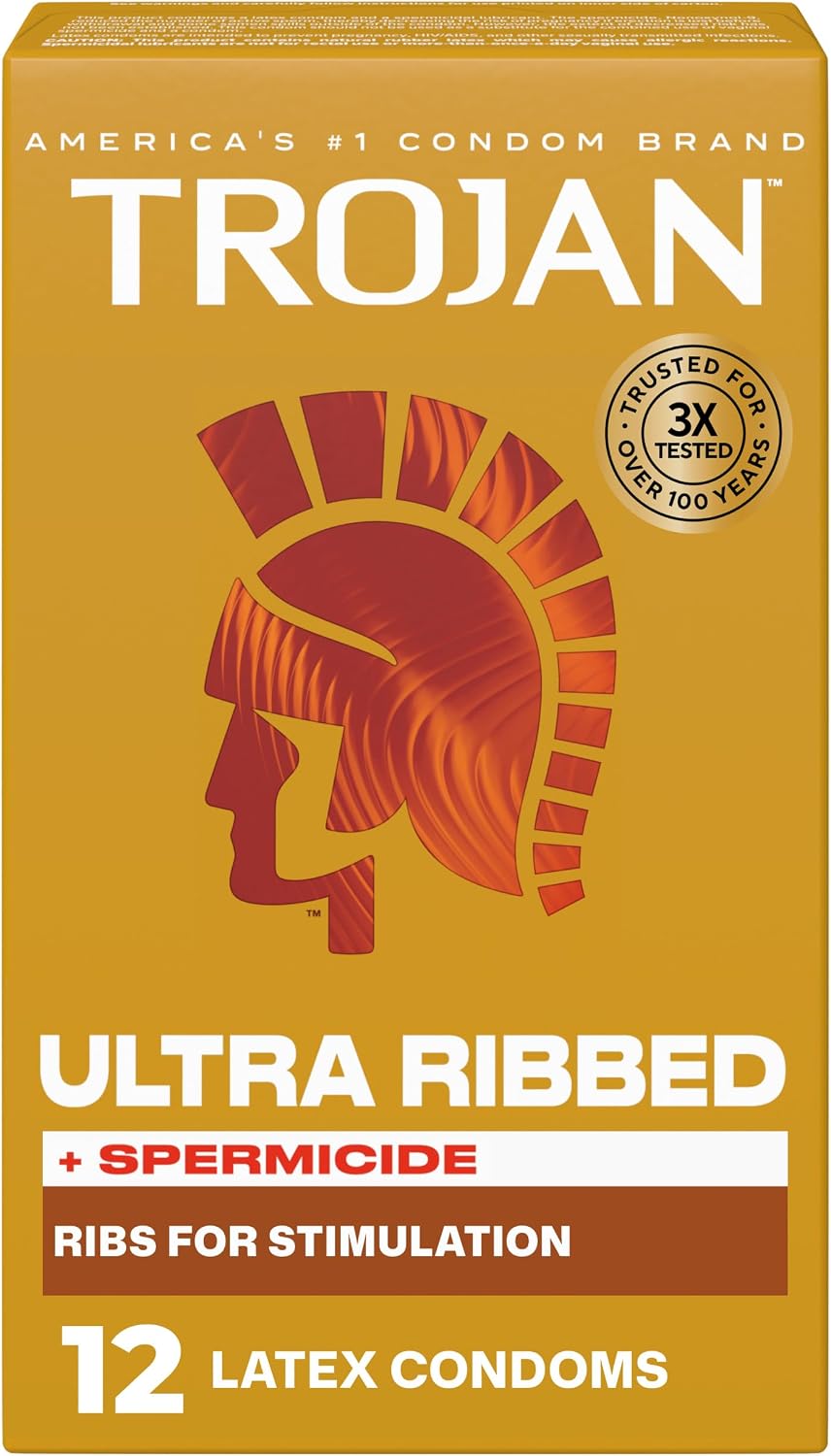 TROJAN Stimulations Ultra Ribbed Spermicidal Condoms, 12 Count