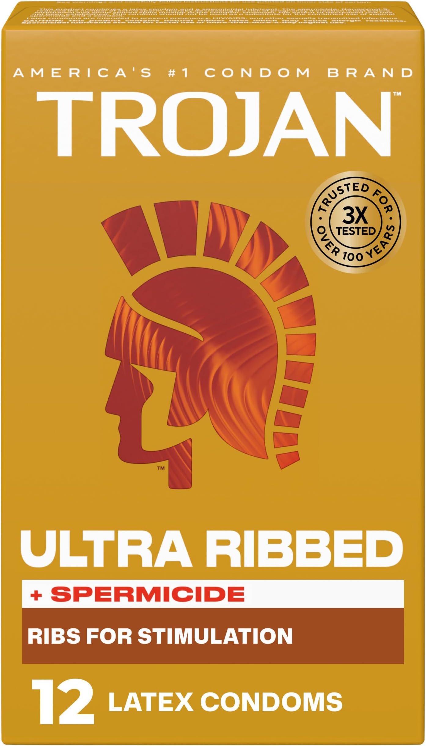 TROJAN Stimulations Ultra Ribbed Spermicidal Condoms, 12 Count