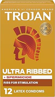 TROJAN Stimulations Ultra Ribbed Spermicidal Condoms, 12 Count