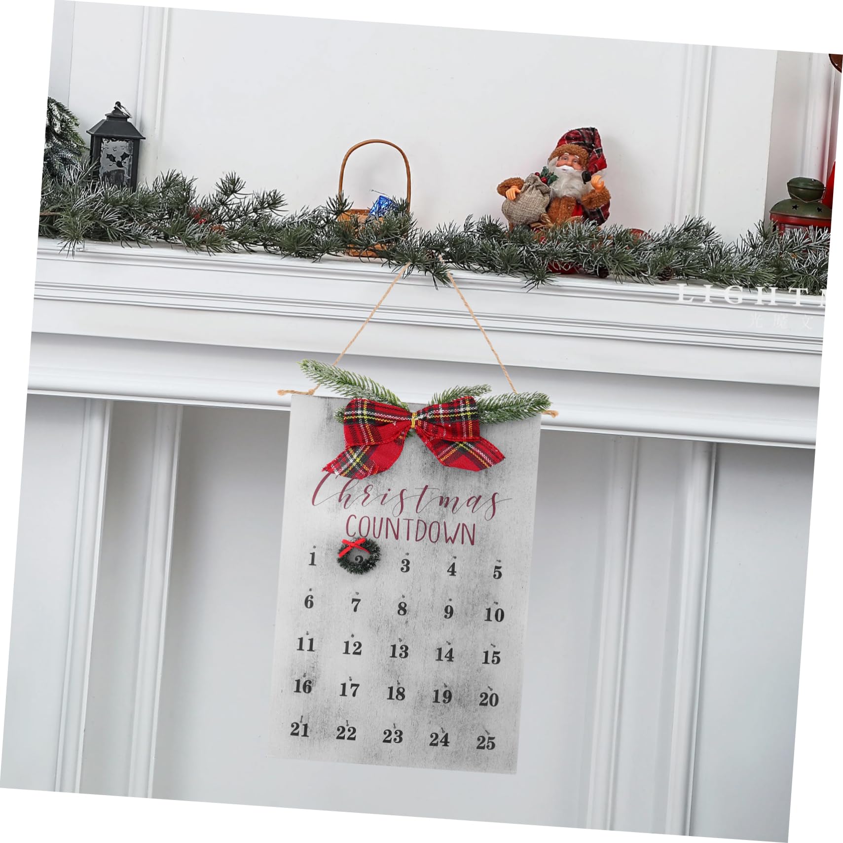 Homoyoyo Calendario de Guirnaldas Navideñas con Regresiva para Navidad Letrero de Madera Decoración Rústica para Fiesta Navideña Adorno para Ventana
