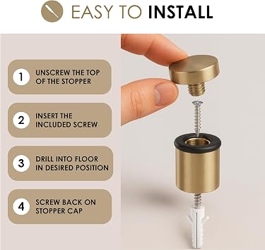 Mega Handles Floor Door Stopper, Quickly Installed Wall Protector, Wall Protectors from Door Knobs, Floor Door Stop with Mounting Hardware Included - Satin Brass - 2 Inch