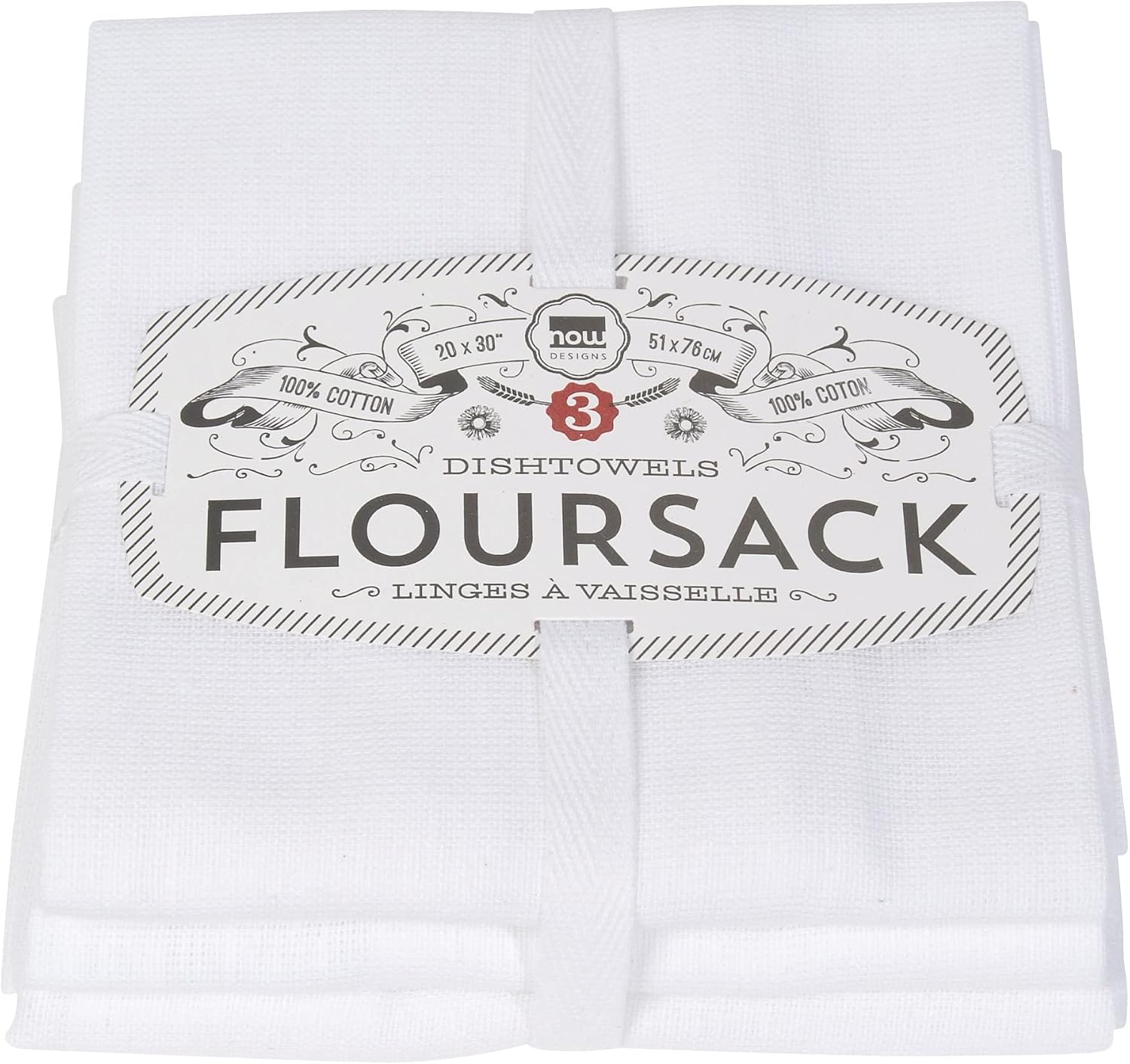 Now Designs Classic Floursack Kitchen Towels, Set of Six, White, (911545aa)