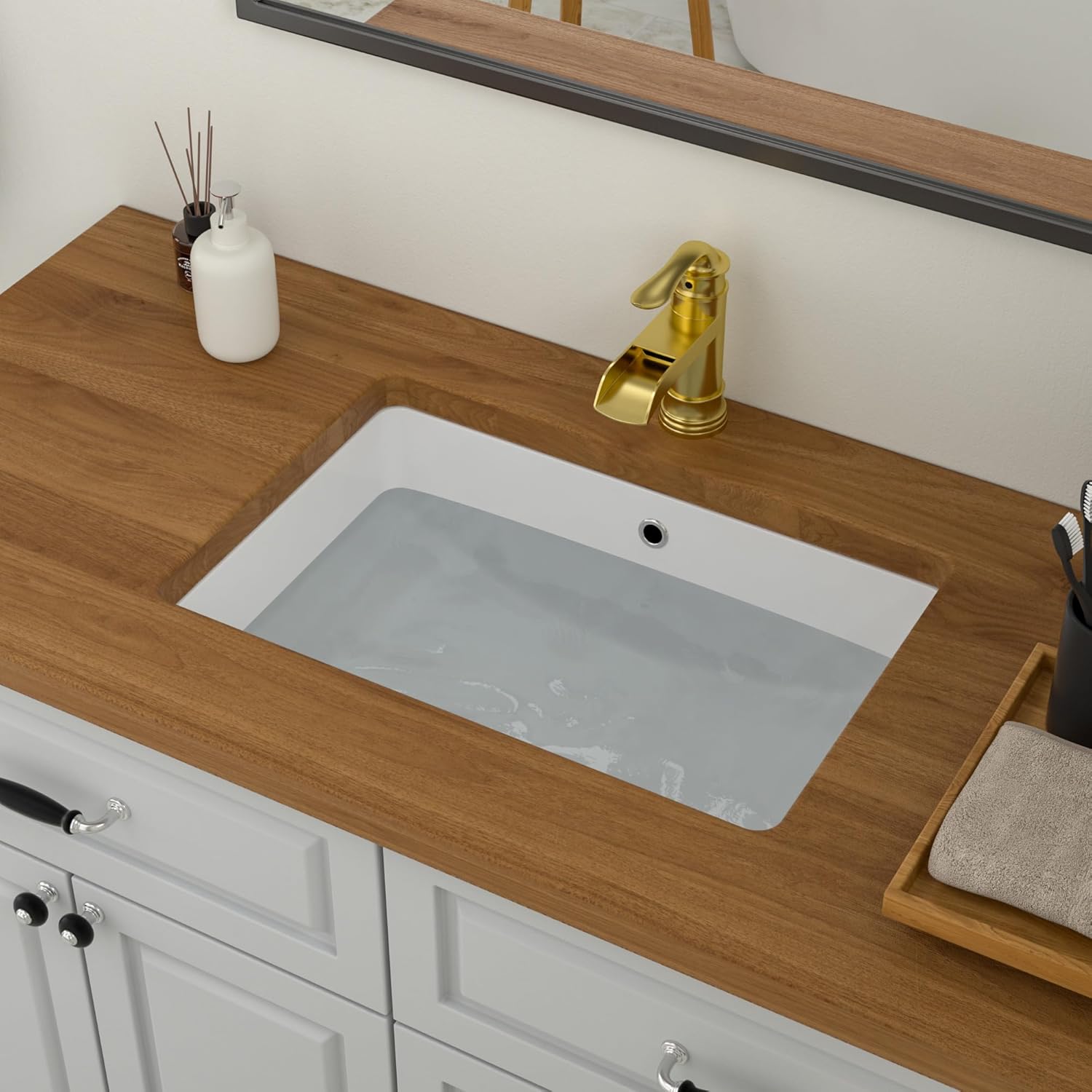 Logmey 21" Undermount Bathroom Sink with Overflow,21x14 White Rectangular Porcelain Ceramic Lavatory Vanity Sink,Under Counter Single Bowl Basin for Modern Bathroom,Hotel & Home Washroom