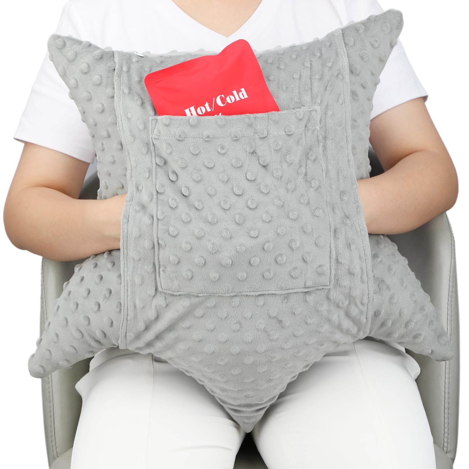 Star Shaped Hysterectomy Pillow with 2 Pockets for Abdominal Surgery Hysterectomy Recovery Must Haves Products Gifts Tummy Pillow with Hands Placement Pouch Minky Dot Gray — image 1