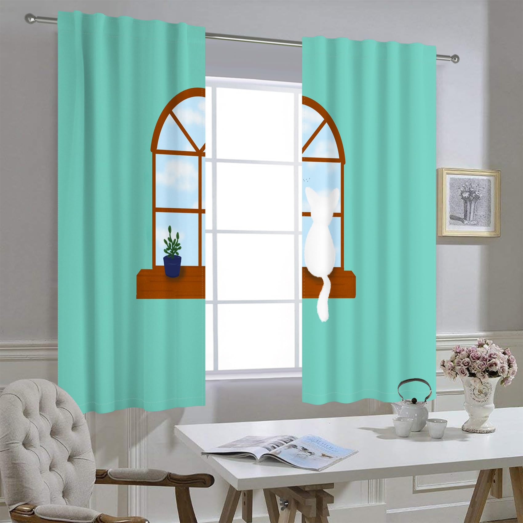 Kzzfqxb 117x229cm Light Blue Curtains 2 Panels - Image 3