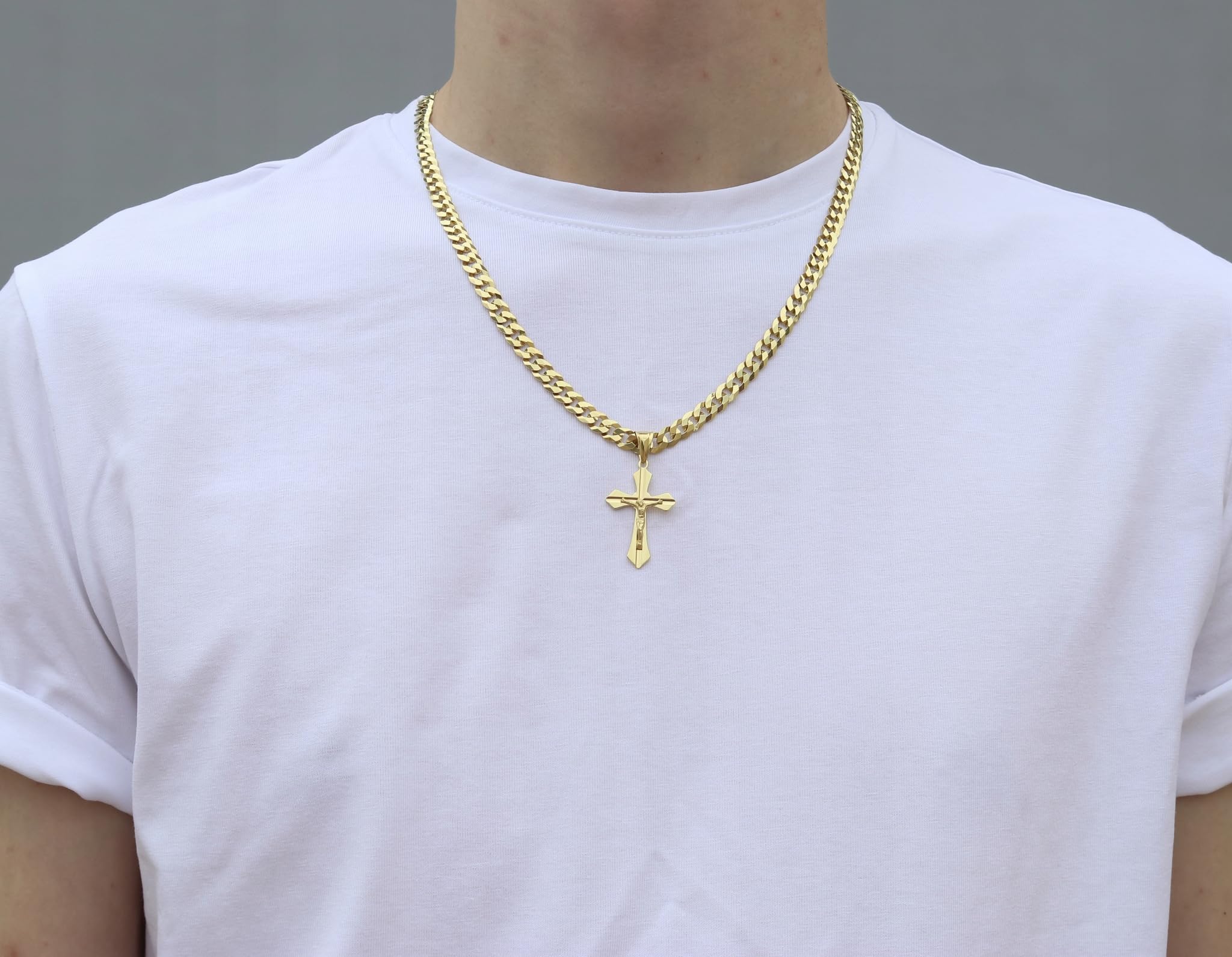 Amor Luxury Goldkette Herren 585, Kette 925/585 - Königskette - Kreuzkette 60 cm - Goldkette Kreuzkette, Schmuck, Geschenke - Halskette 6,5mm Panzerung