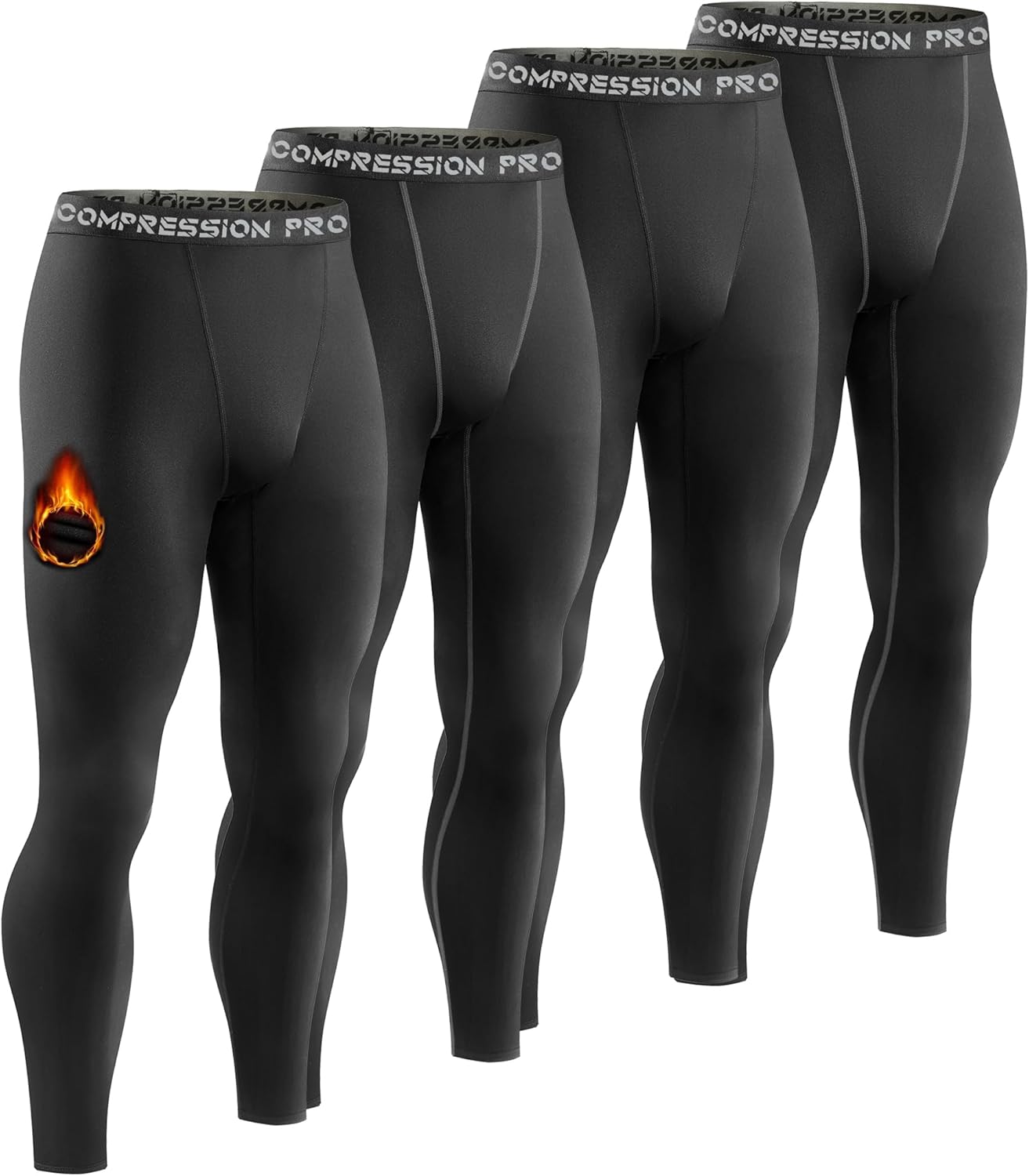 Dalavch 4 Pack Men Thermal Compression Pants,Fleece Lined Heated Leggings for Cold Weather Sports Athletic Winter Baselayer