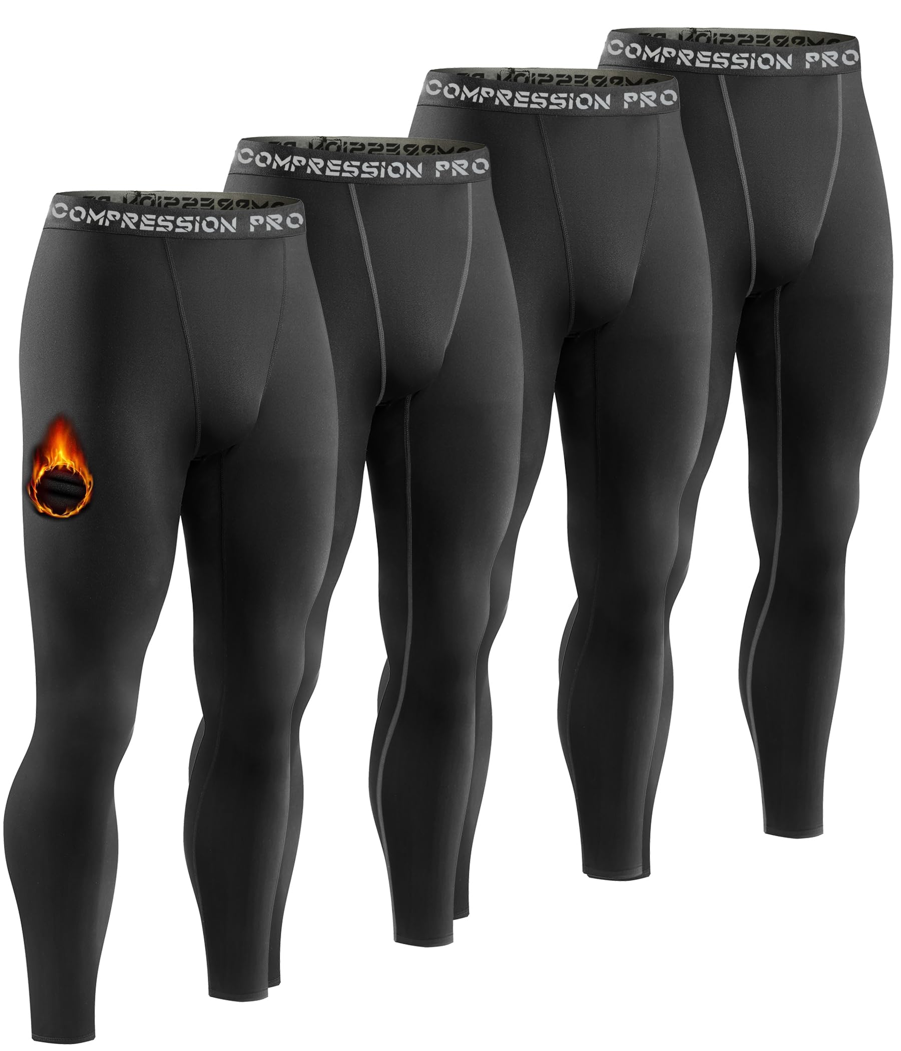4 Pack Men Thermal Compression Pants,Fleece Lined Heated Leggings for Cold Weather Sports Athletic Winter Baselayer