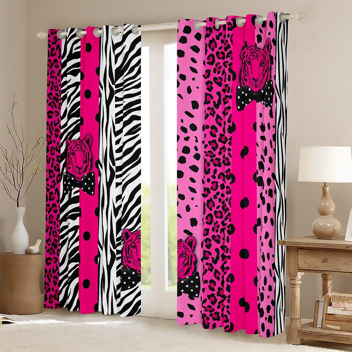 Manfei Wild Tiger Blackout Curtain Rose Leopard Print Window Treatments - Image 2