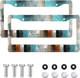 Abstract Grey Oil Painting License Plate Frame for Women Men 2 Pack Car Plate Frames Universal Aluminum License Tag Cover Holder with Screws Car Accessories 12.3"X6.3" Fits Standard Vehicles Size