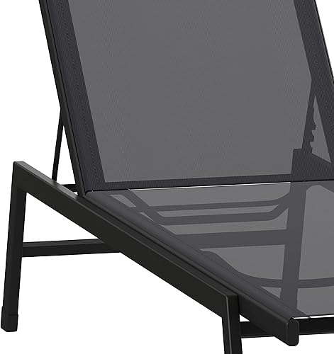 Miniatura 7 de Flash Furniture Brazos - Silla tumbona ajustable, reclinable de cinco posiciones para exteriores, para todo tipo de clima, negronegro