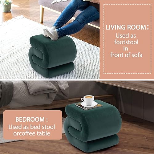 Miniatura 4 de GNIXUU Taburete otomano de terciopelo, moderno puf otomano, reposapiés, taburete tapizado en forma de S, asiento cómodo para sala de maquillaje,