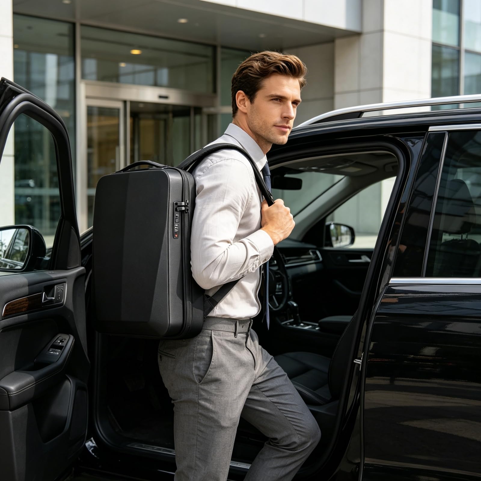 Plecak antykradzieżowy Torba USB dla mężczyzn Hardshell Laptop Pack Trip Męski plecak podróżny Hasło Blokada Torba na książki, Szary, 45x30x16cm, Biznes