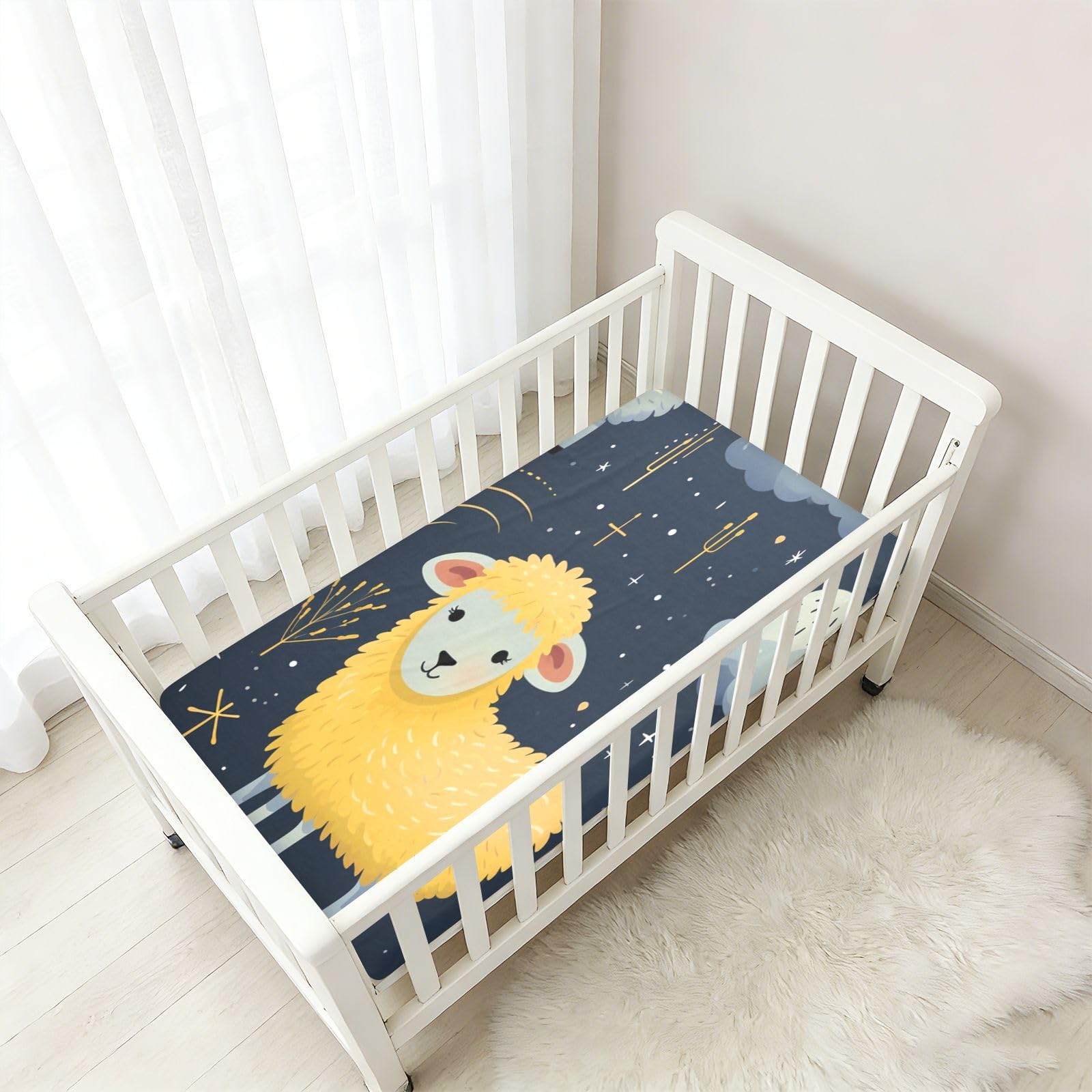 Lindo Estrellas Ovejas Galaxia Sábana de Cuna para Niños Pequeños,Sábanas de Algodón Suave para Bebés Aptas para Colchón Corralito