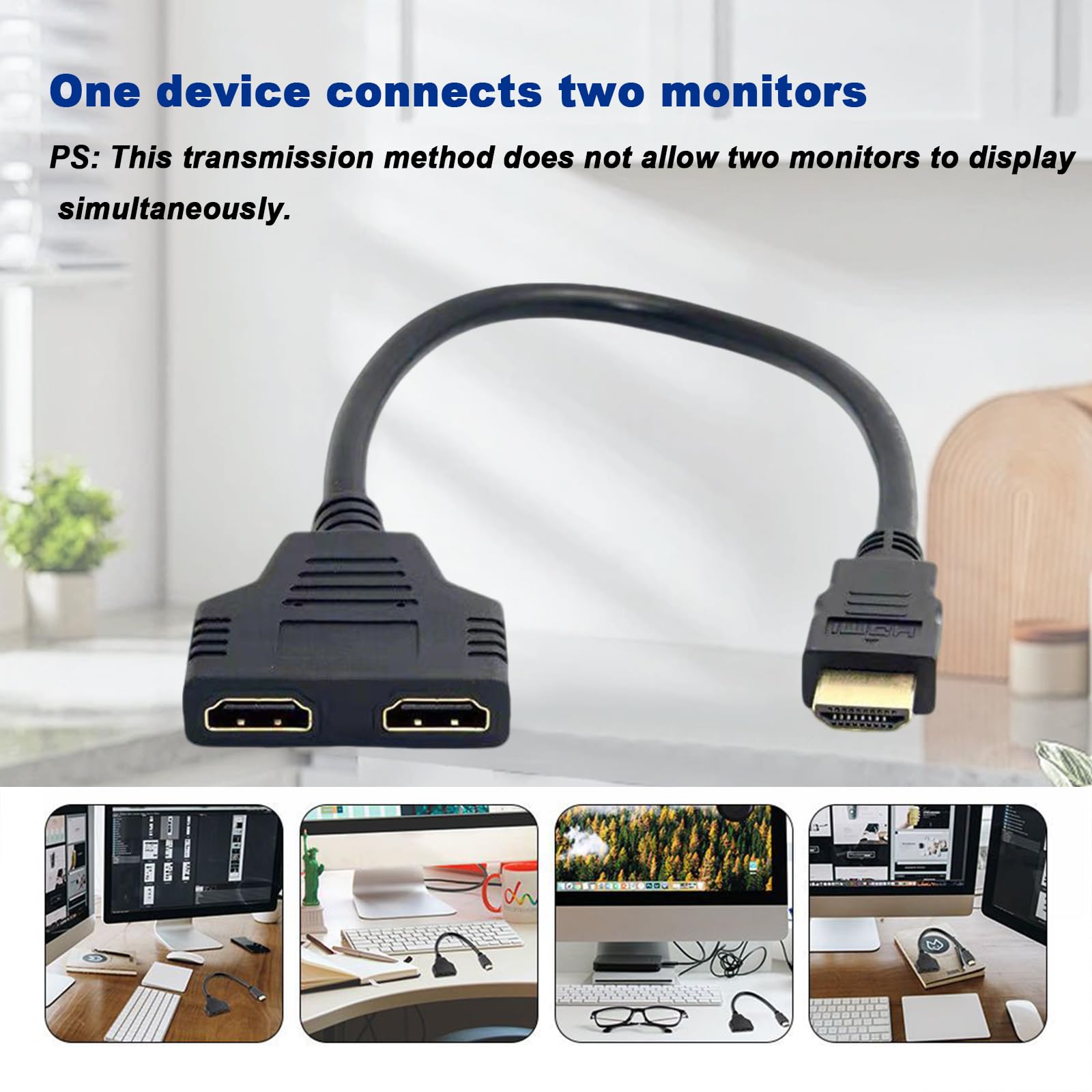 HDMI Splitter 1 in 2 Out HDMI Splitter for Dual Monitors Male to Dual Female, 1 to 2 Way Distributor for LCD, LED, TV, DVD and More, Plug and Play — view 5