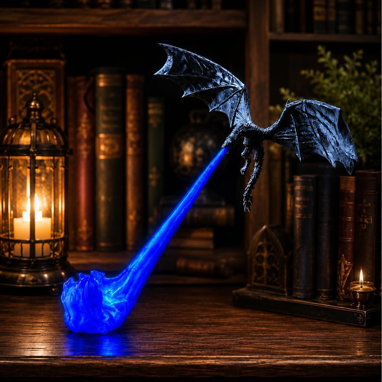 Dragon Bookshelf Nook Light, 3D Printed Fire-Breathing Fantasy Shelf Decor (#2, Large)