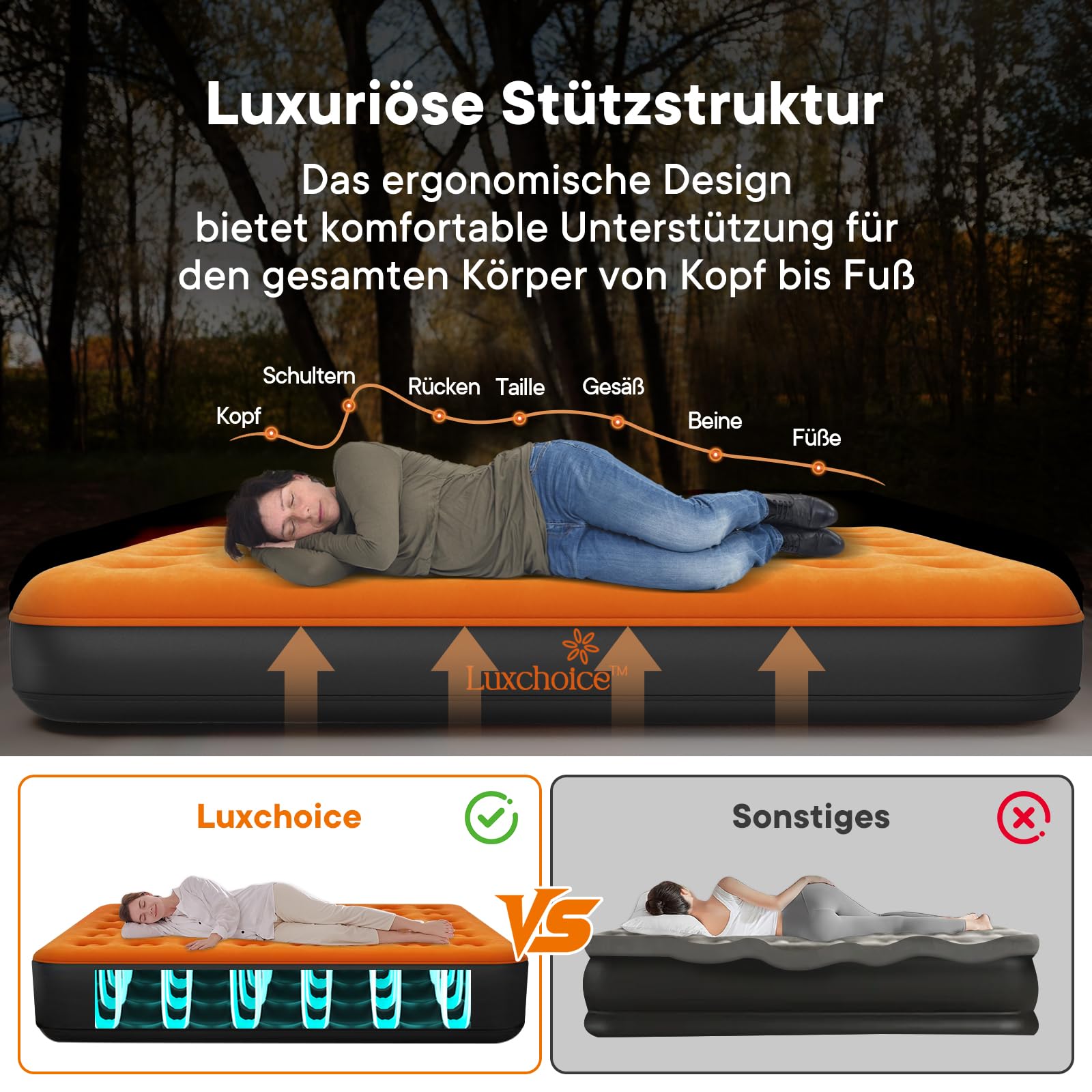 Luxchoice Lit Gonflable 2 Personnes pour Camping avec Portable Pompe 3 Minutes Gonflage et dégonflage Automatiques Matelas Gonflable électrique pour Voyage Indoor ou Outdoor