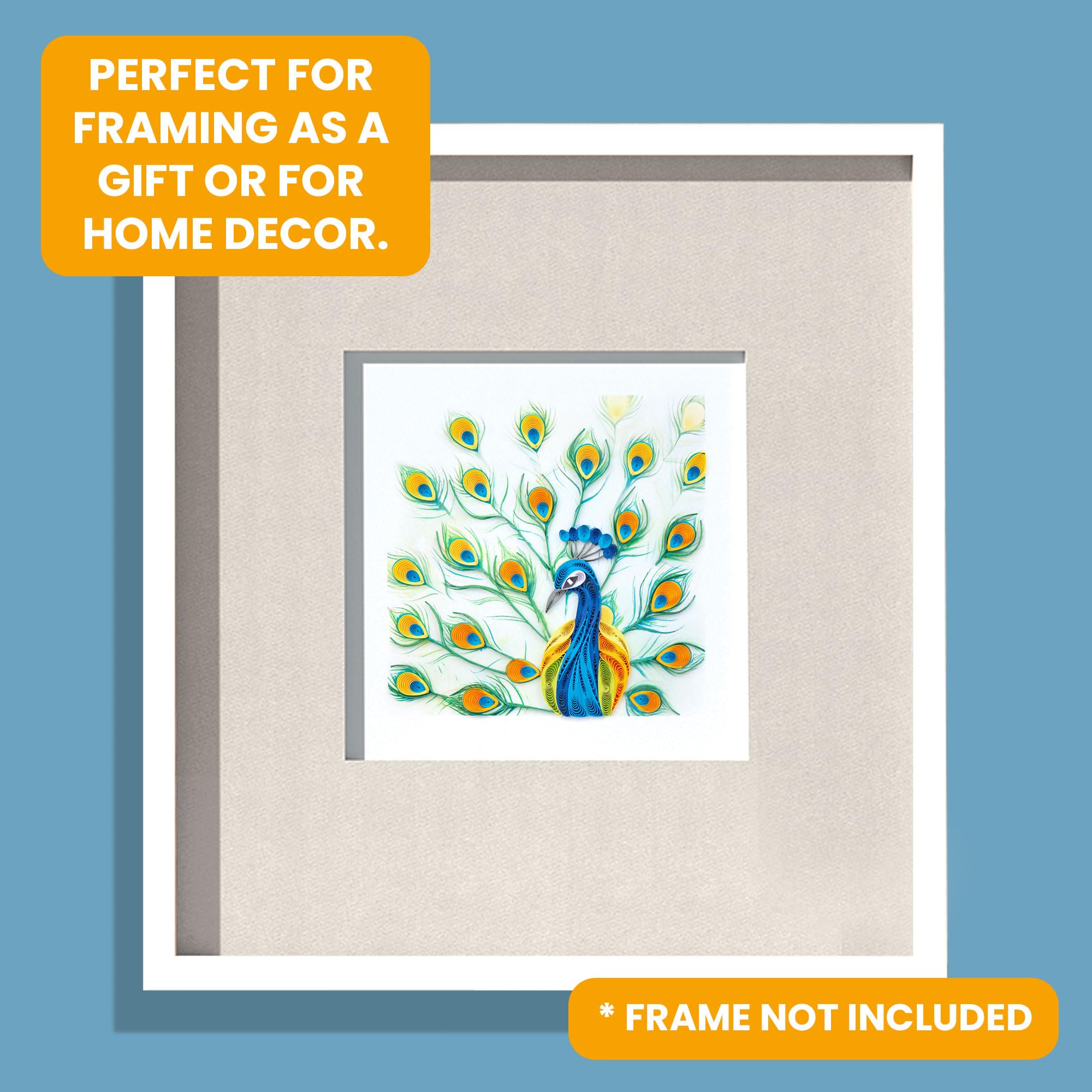 Quilling Bright Peacock Bird Feather Fun Hand-Finished Art Greeting Card Frameable Art, Suitable for Framing in a Card Frame - Image 2
