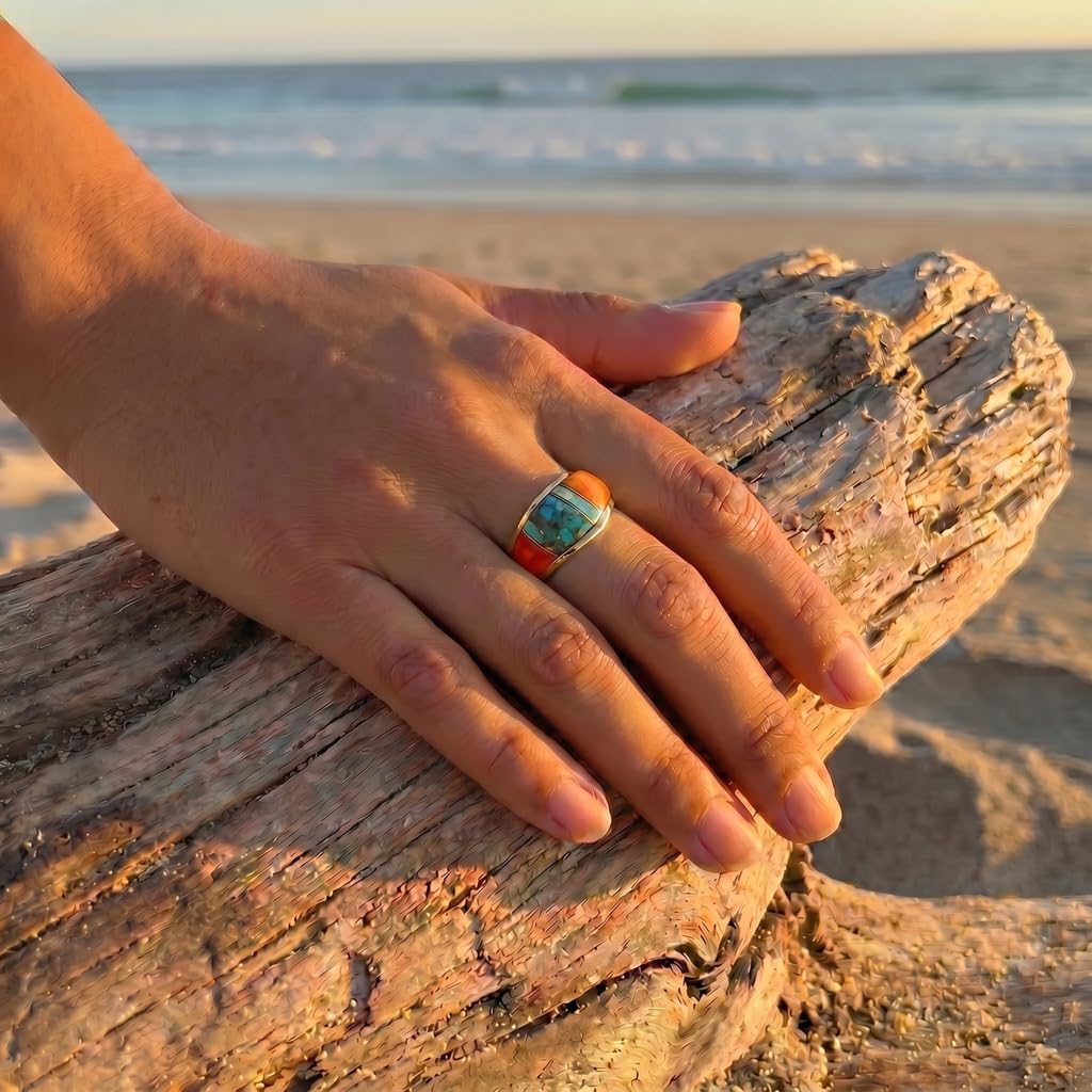 Turquoise Ring Gold Tone Genuine Gemstone for Women