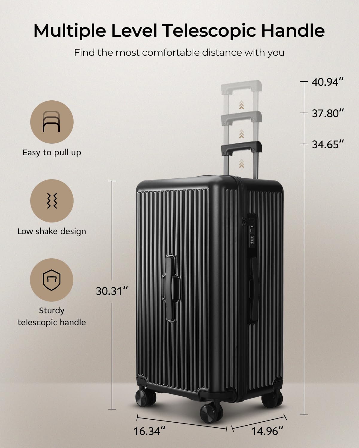 Trunk Luggage, 28 Inch Checked Luggage with Spinner Wheels, Lightweight PC Hard Shell Large Suitcase with TSA Lock, Removable Dividers (Black, 1PC)