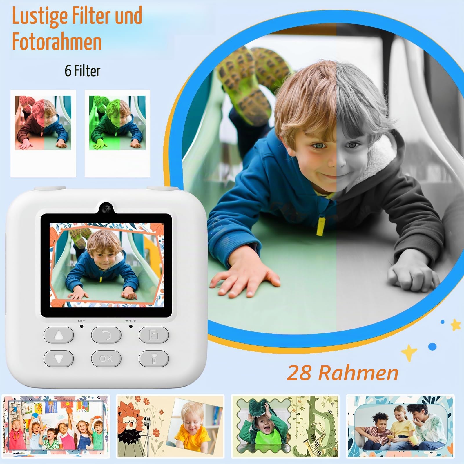 Upgrade Kinderkamera Sofortdruck für Jungen und Mädchen, 1080P HD Dual-Linse Selfie Digitalkamera mit Druckpapier, Weihnachten Geburtstag Geschenke Spielzeug für Kleinkind und Jugendliche