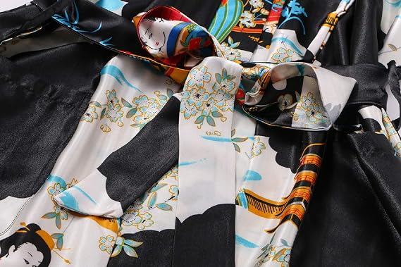 Women's Floral/Patterned Silky Kimono Robes Long Satin Bathrobes Sleepwear Loungewear