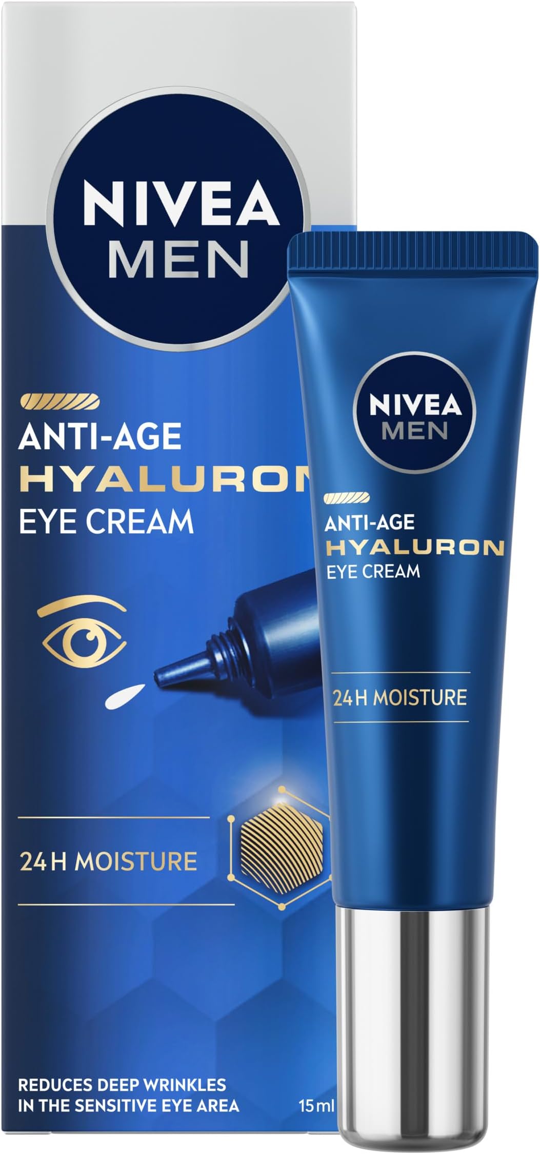 NIVEA MEN Anti-Age Hyaluron Eye Cream (15ml), Men's Eye Cream with Hyaluronic Acid, Visibly Reduces Deep Wrinkles and Eye Bags, Eye Cream for Wrinkles with 24h Moisture