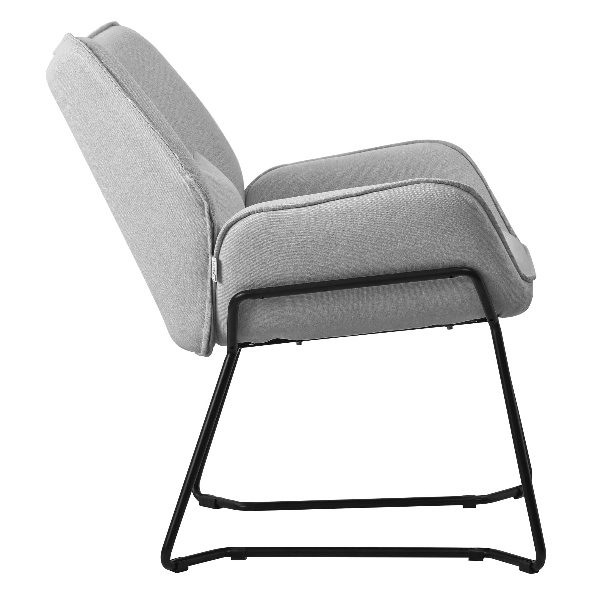 ML-Design Fotel wypoczynkowy w kolorze jasnoszarym rozkładany z lnianą tapicerką i czarnymi metalowymi nogami Wygodny fotel do salonu z podłokietnikami oparciem tapicerowany z ergonomiczna poduszką