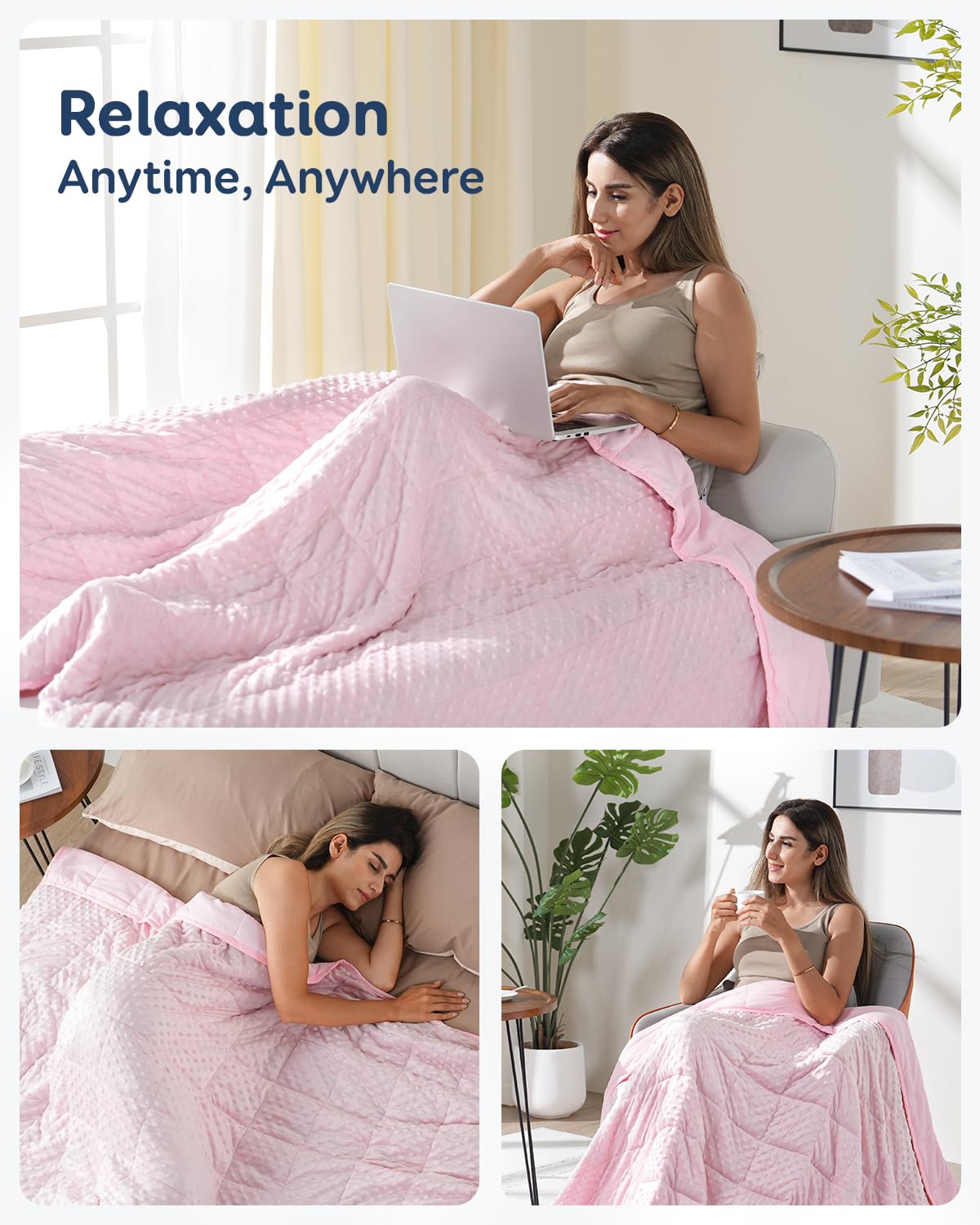 Kivik Manta con peso de 15 libras para adultos, mantas pesadas de lunares Minky, mantas reversibles de microfibra para todas las estaciones, lavable a máquina, tamaño individual de 48 x 72 pulgadas,