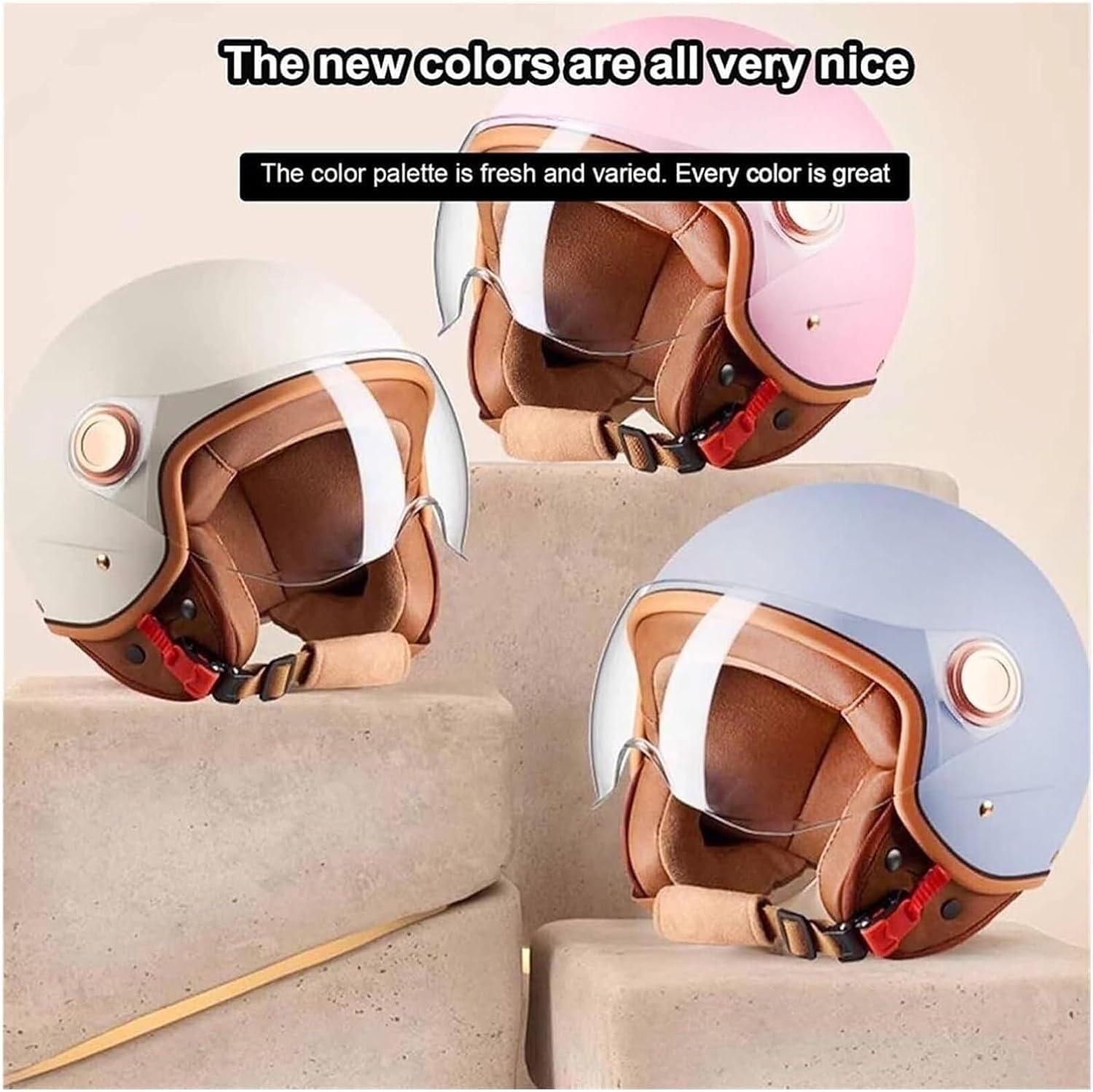 Vintage 3/4 Open Face Vespa Helmet,DOT Approved Retro Motorcycle Half Helmet,Street Bike Moped Jet-Helmet,Light Quick Buckle Cruiser Scooter Bicycle ATV Helmets for Adults Men Women