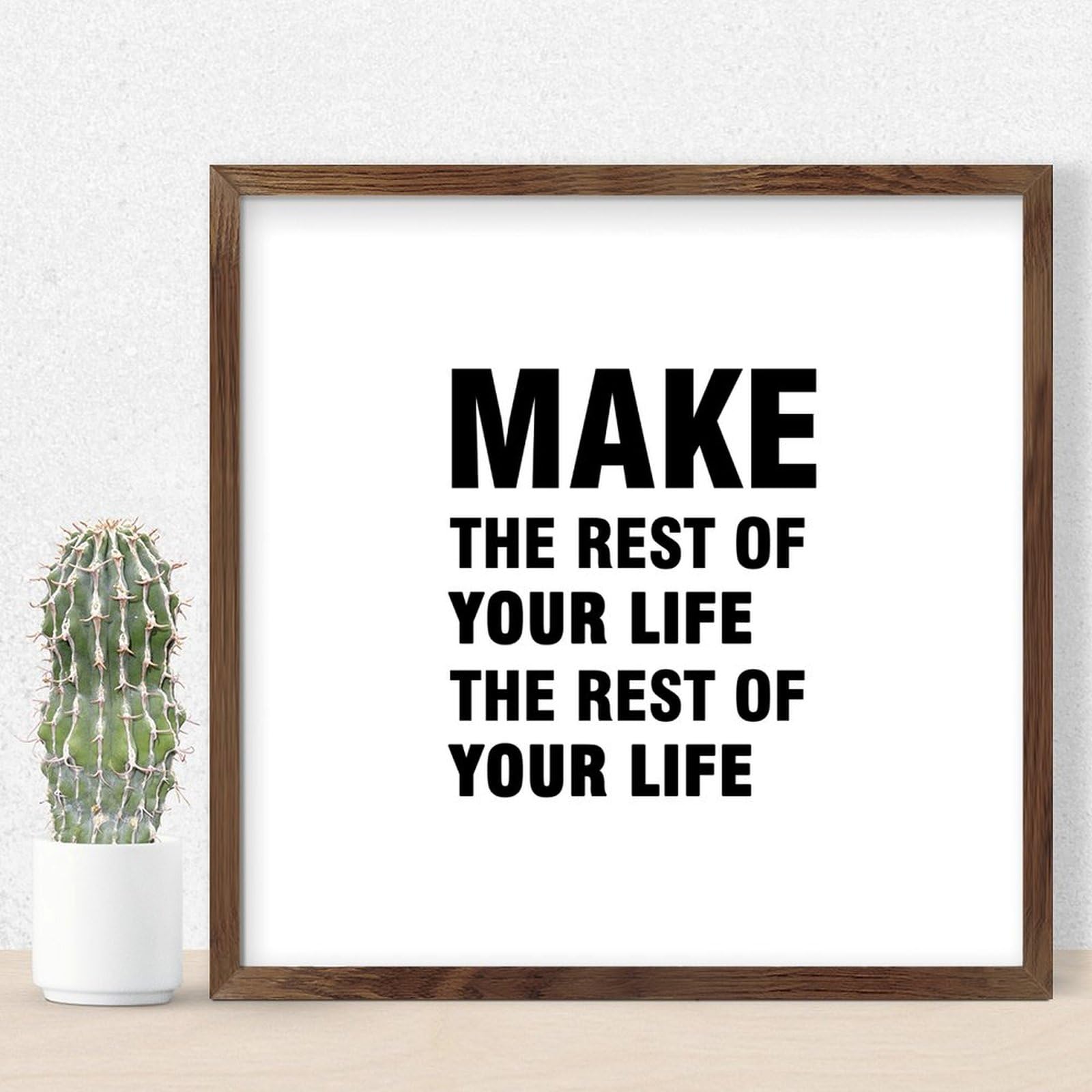 Décoration murale message de vie positif avec authentique cadre en bois