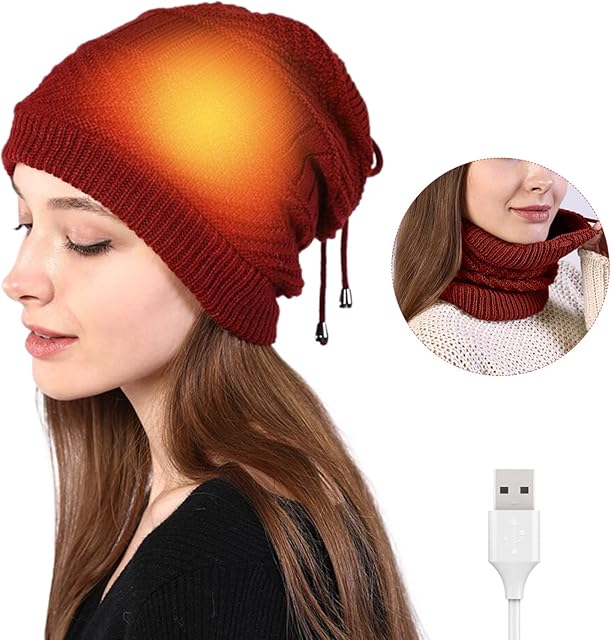SUFUBAI Heated Hat USB Electric Warm Heated Beanie Hat Men Women Winter Battery Heat Skull Beanie Warm Winter Cold Protection Outdoor Rechargeable Warm Heated Hat(Black)