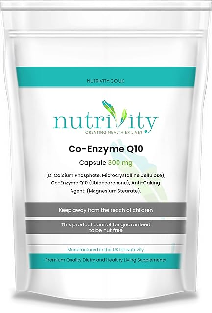 CoQ10 300mg Vegan Capsule - Co Enzyme Q10 High Strength Naturally Fermented Ubiquinone - Made in The UK by Nutrivity (120)