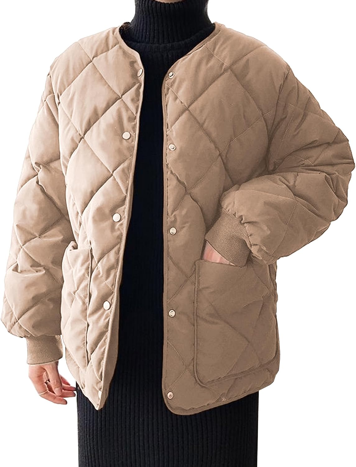 Women's Quilted Jacket Lightweight and Padded Trendy Coat Jacket Bomber Trendy Outerwear with Pockets