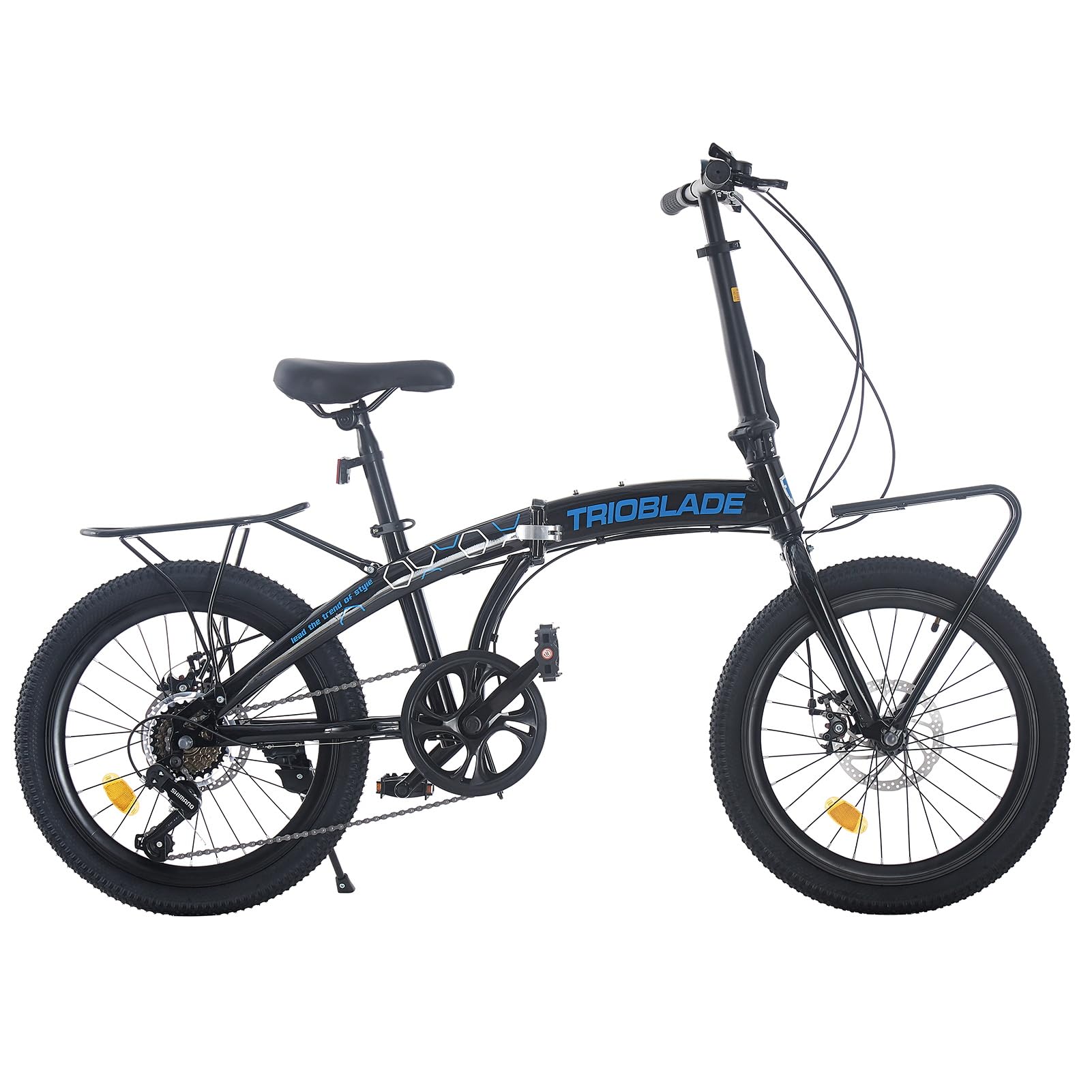 BSTSEL 20 Inch Folding Mountain Bike Road Bicycle for Adult Men and Women Teens, 7 Speed Gear, Portable Foldable Bike with Disc Brakes (With Brackets, Black&Blue)