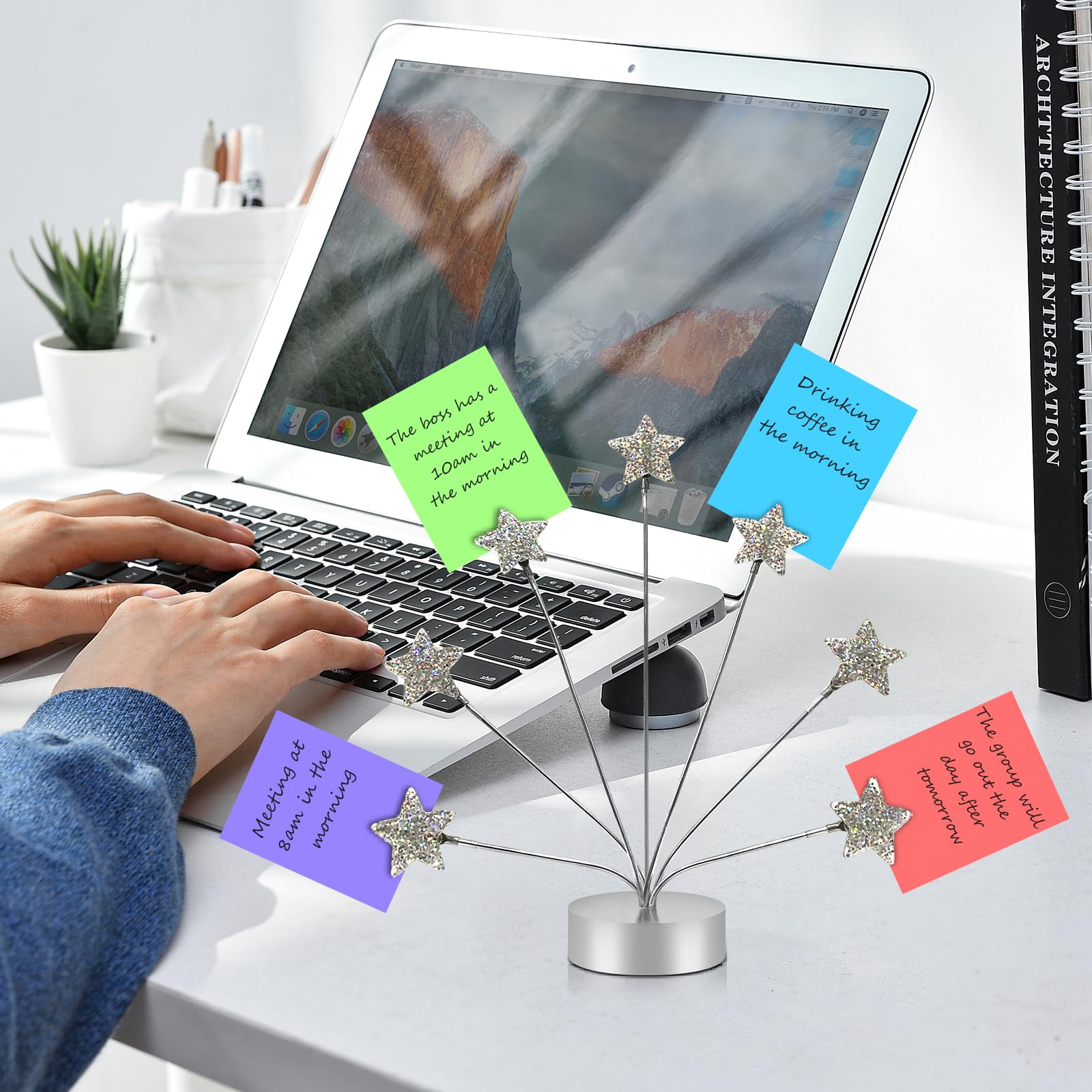 7-Branch Family Desktop Photo Tree Holder Clip Round Base, Card Picture and Memo Desk Frame Display Stand for Wedding Party Christmas Photo Clip Holder Table Numbers (Stars)