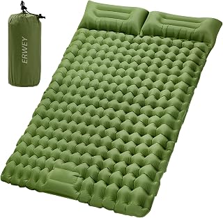 ERWEY Self-Inflating Bed Mat 2 People, 200 x 135 cm, Ultralight Camping Lying Mat Inflatable Air Mattress Sleeping Mat Small Pack Size with Foot Pump Foldable Sleeping Mats with Cushion