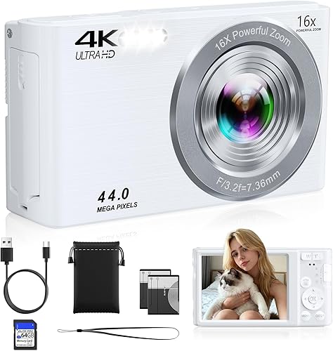 Miniatura 12 de Cámara digital, cámara digital FHD 4K rosa mejorada 2026 para niños, adolescentes y niñas, cámaras compactas con tarjeta de memoria de 64 GB, 2