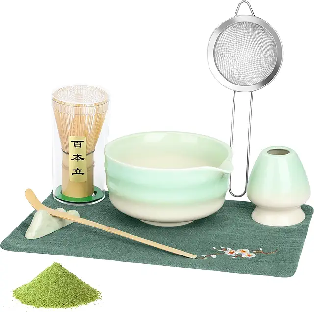 Xenos Matcha Set: 7-Piece Ceremonial Grade Kit with Whisk, Bowl & Spoon