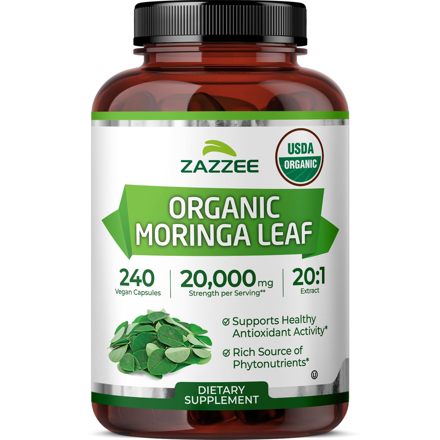 Zazzee USDA Organic Moringa Leaf 20:1 Extract, 240 Vegan Capsules