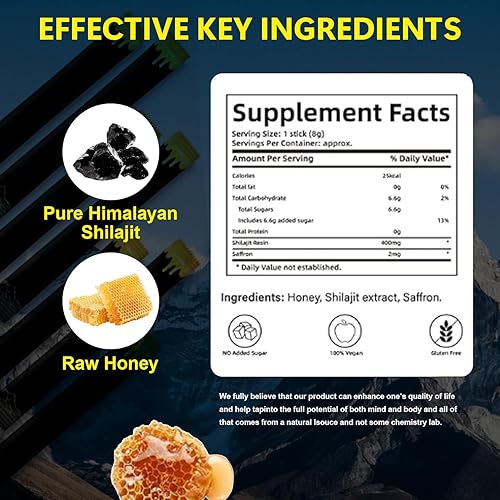 Miniatura 2 de Palitos de miel Shilajit del Himalaya, palito de miel Shilajit para hombres, resina pura del Himalaya con azafrán orgánico, 30 barras para aumentar