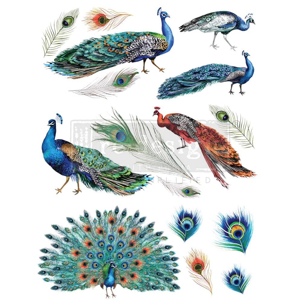 Prima Peacock Dreams Redesign Decor Transfers®-Peacock Dreams Boyut 61 cm x 83 cm - 3 Yaprak - Toplam Tasarım Boyutu 61 cm x 83 cm/Rub-Ons